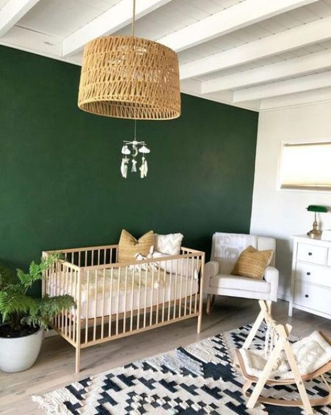 Green Nursery with Natural Wood Tones
