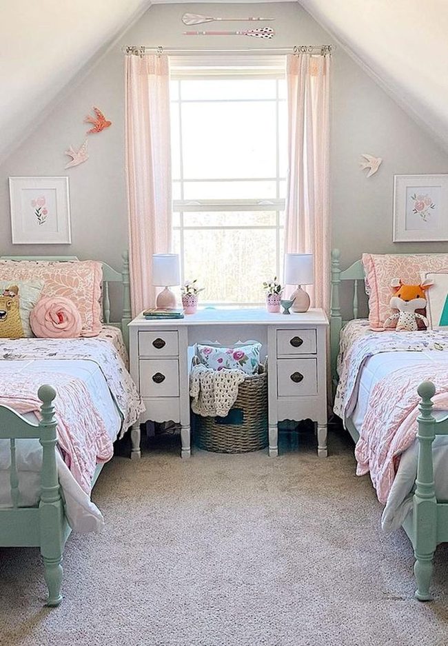 Pink And Mint Twin Bedroom