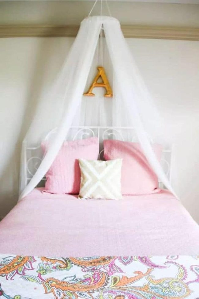 Wooden Ring Canopy With Sheer Curtains