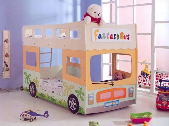 Yellow Bus Bed With Green Flowers