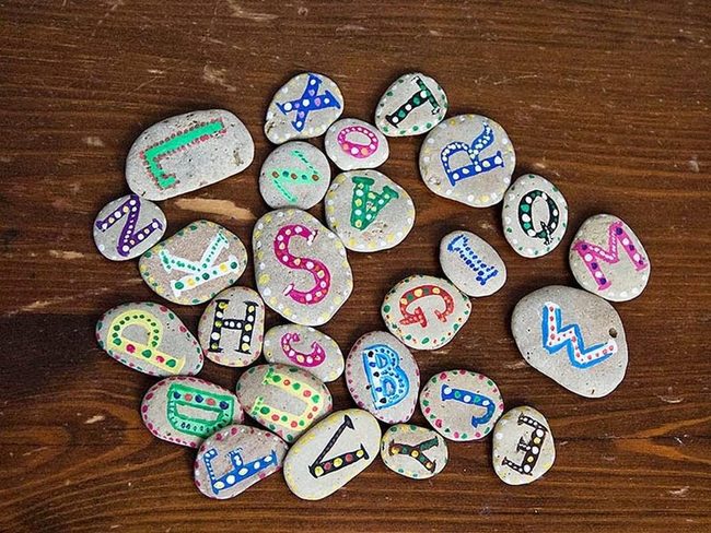 Painted Letter Stones, Colorful Dots