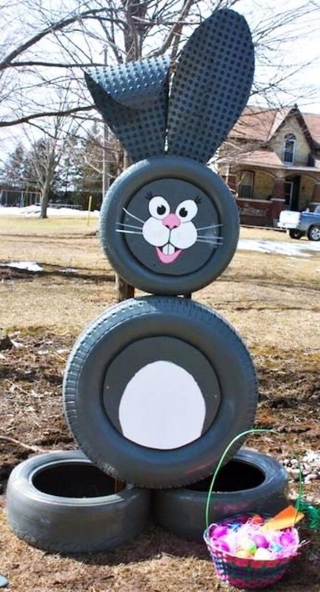 Recycled Tire Rabbit Sculpture