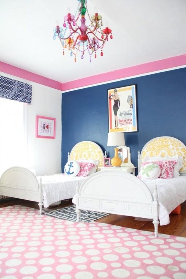Golden Yellow Beds, Blue Statement Wall
