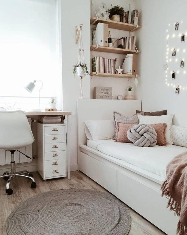 Pink String Light Bedroom