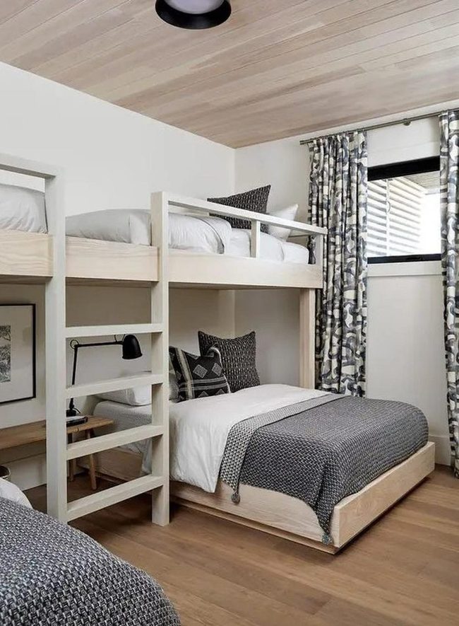 Black Lamp In Light Wood Bedroom