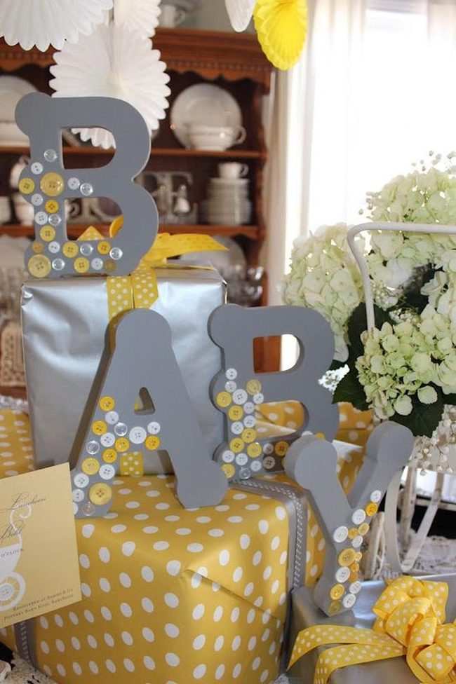 Gray Letter Baby With Yellow Buttons