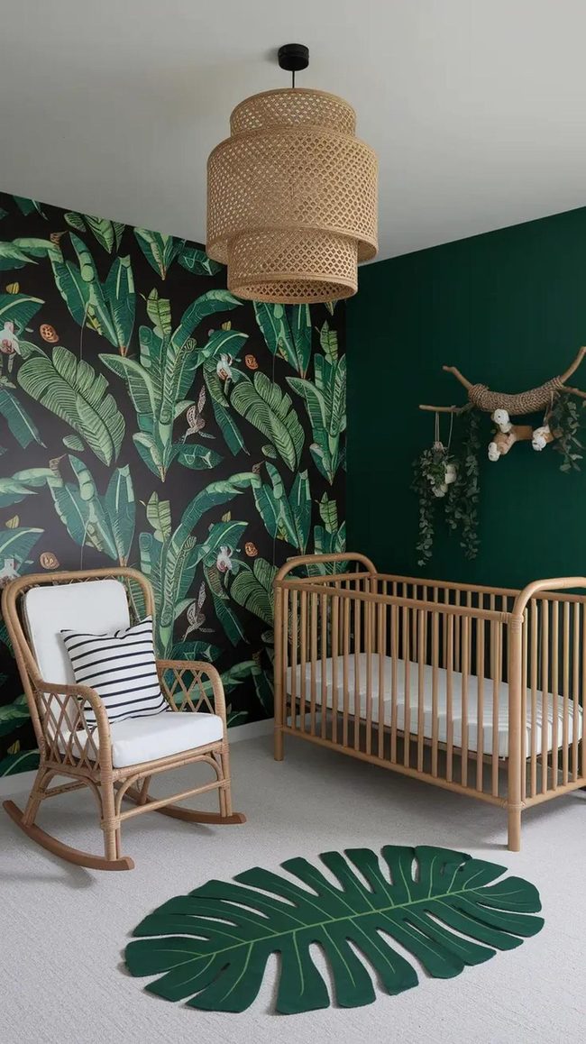 Green Jungle Nursery With Animal Details
