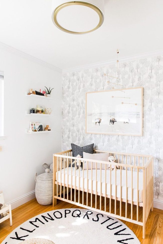 Soft Gray Trees Nursery Walls