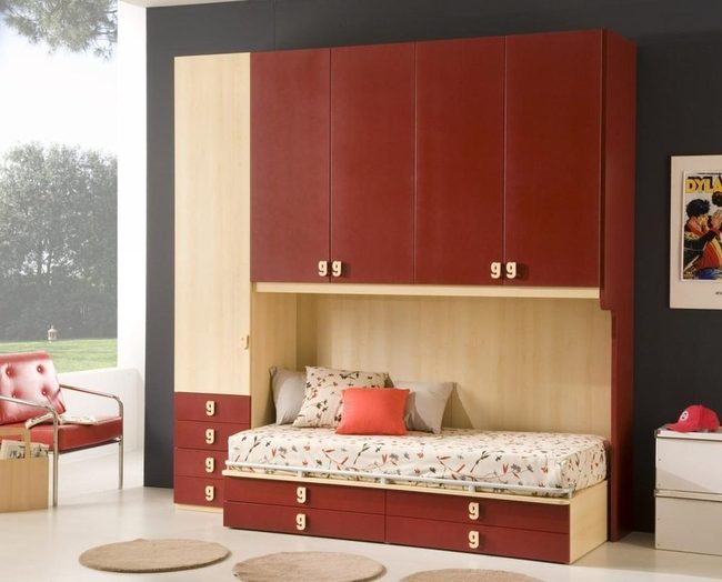 Red Wood Bedroom Storage
