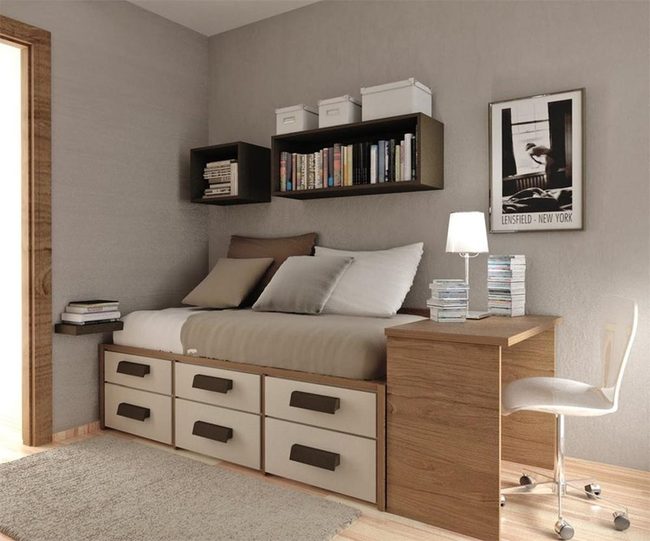 Beige Storage Bed Compact