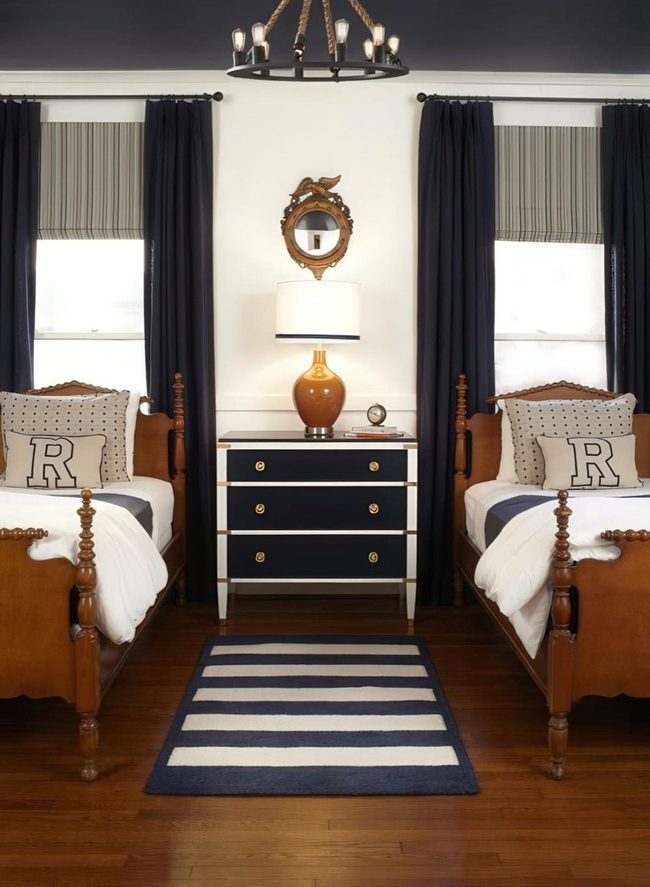 Navy Striped Twin Bedroom