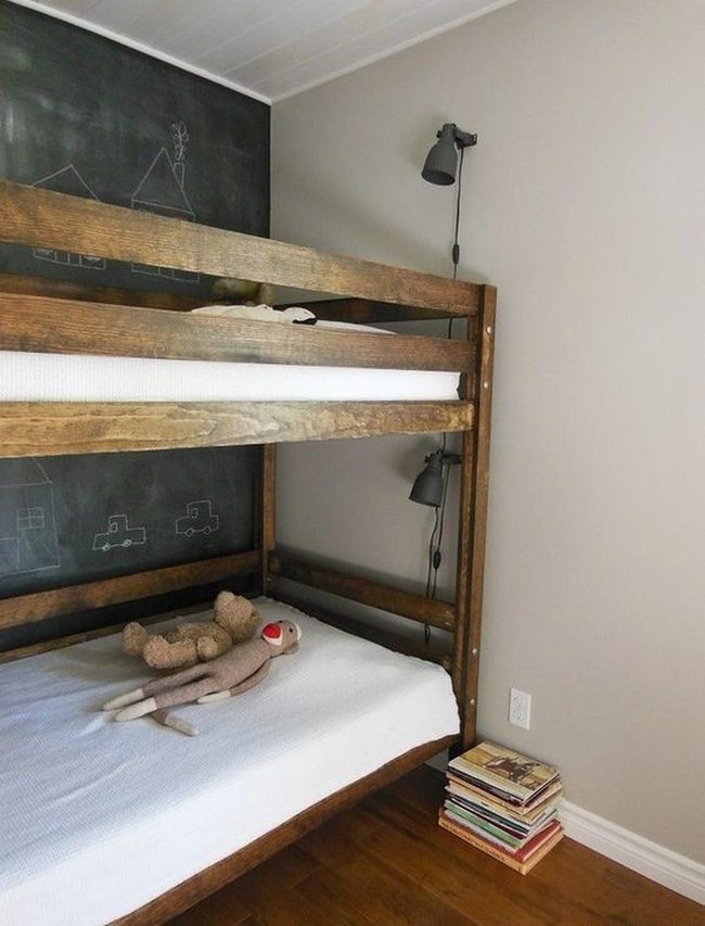 Natural Wood Bunk Beds, Chalkboard Wall