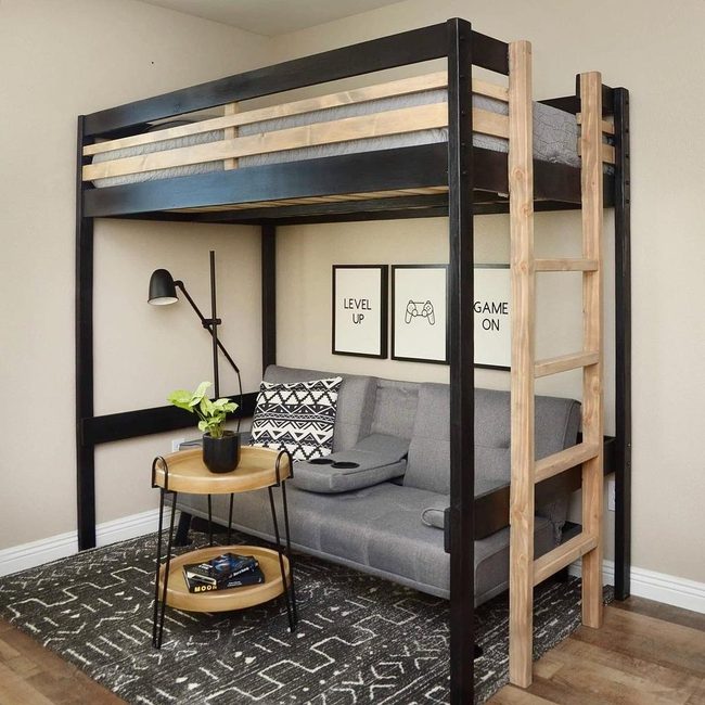 Black Loft Bed With Seating