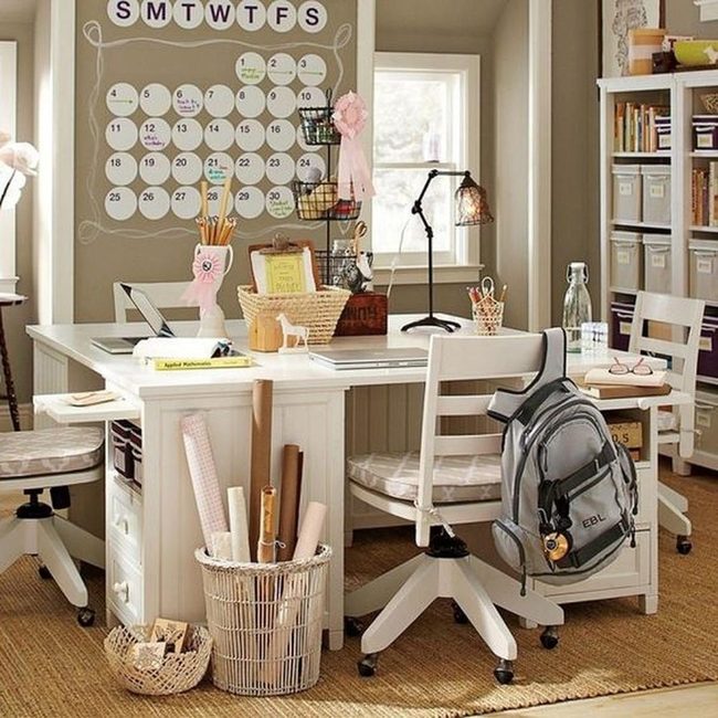 Sunlit Workspace With Storage Baskets