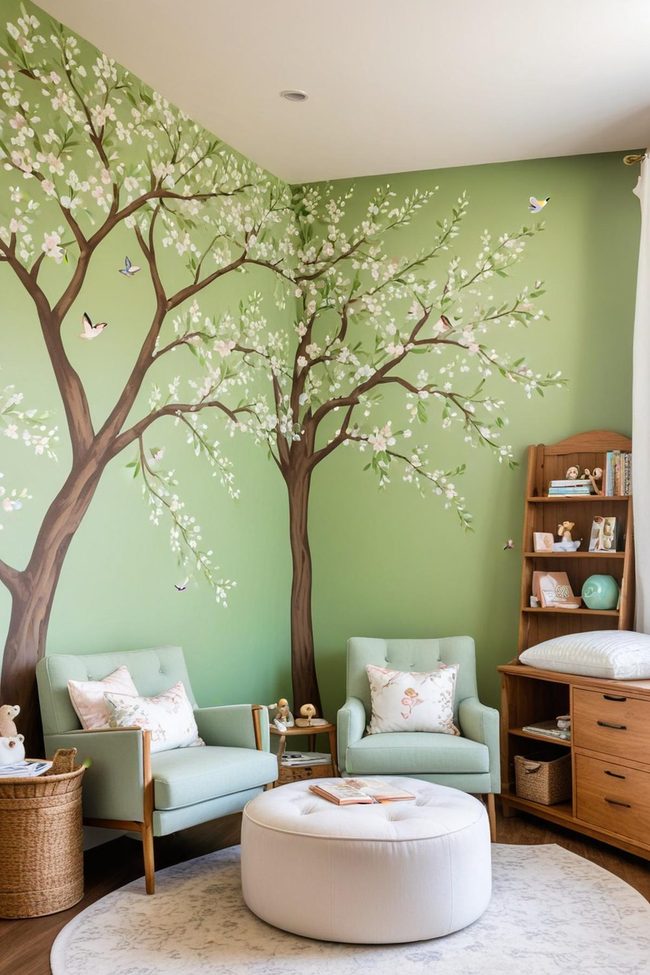 Hand-Painted Spring Trees Nursery
