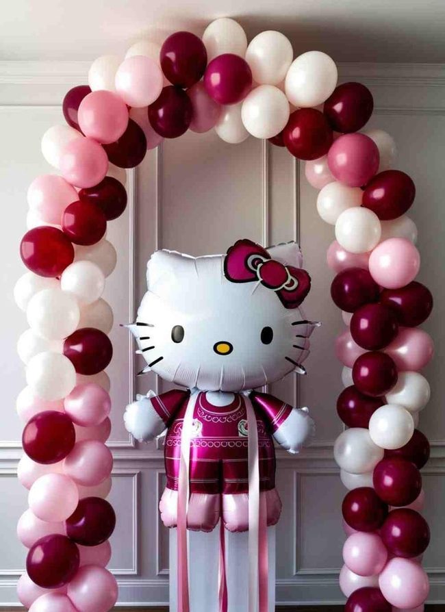 Pink Balloon Arch Hello Kitty Entrance