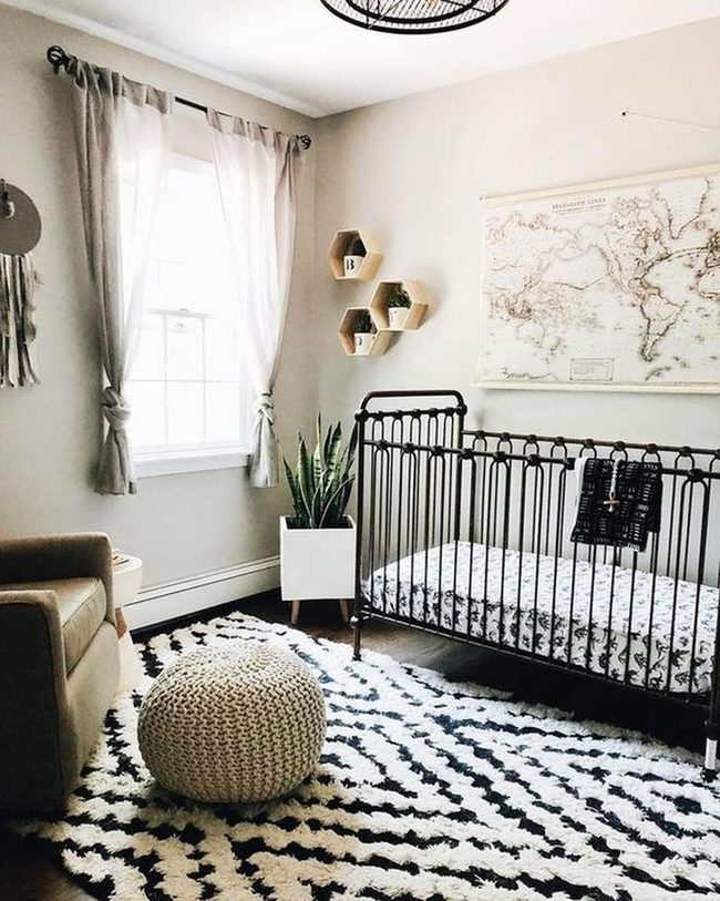 Black Metal Crib Patterned Nursery