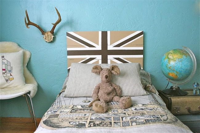 Light Blue Bedroom With Antler Decor