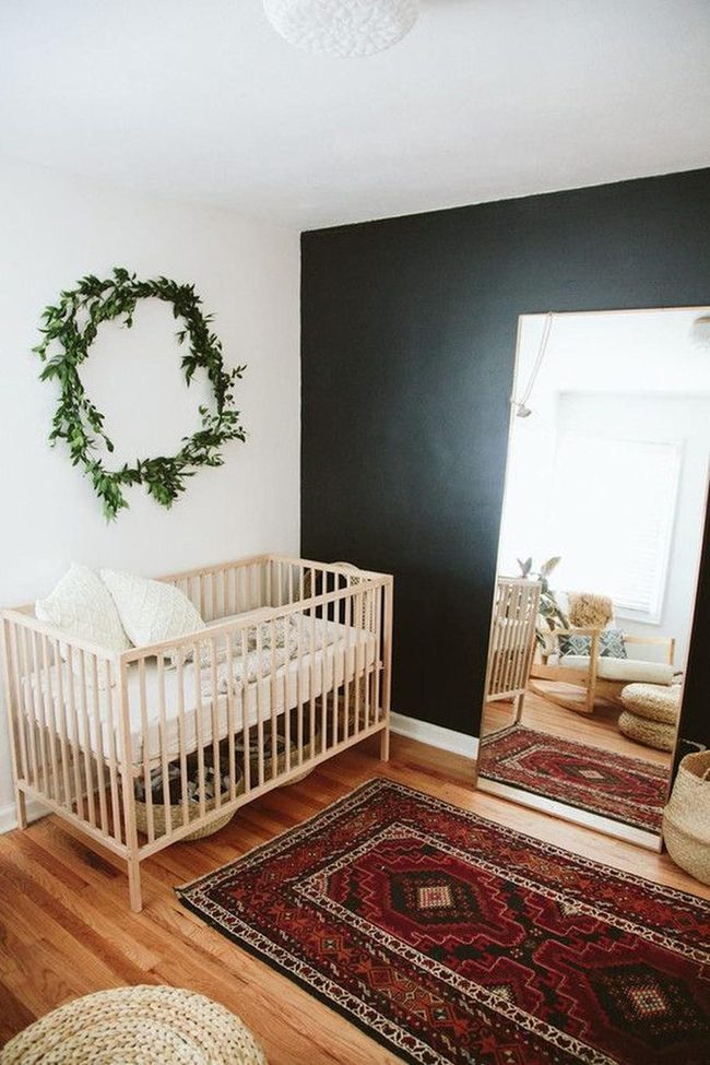 Light Wood Crib Red Rug Nursery