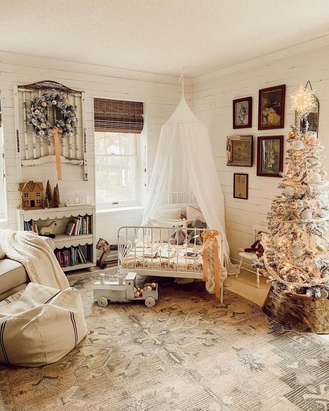 White Canopy Farmhouse Bedroom