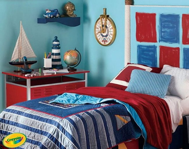 Geometric Red and Blue Nautical Wall