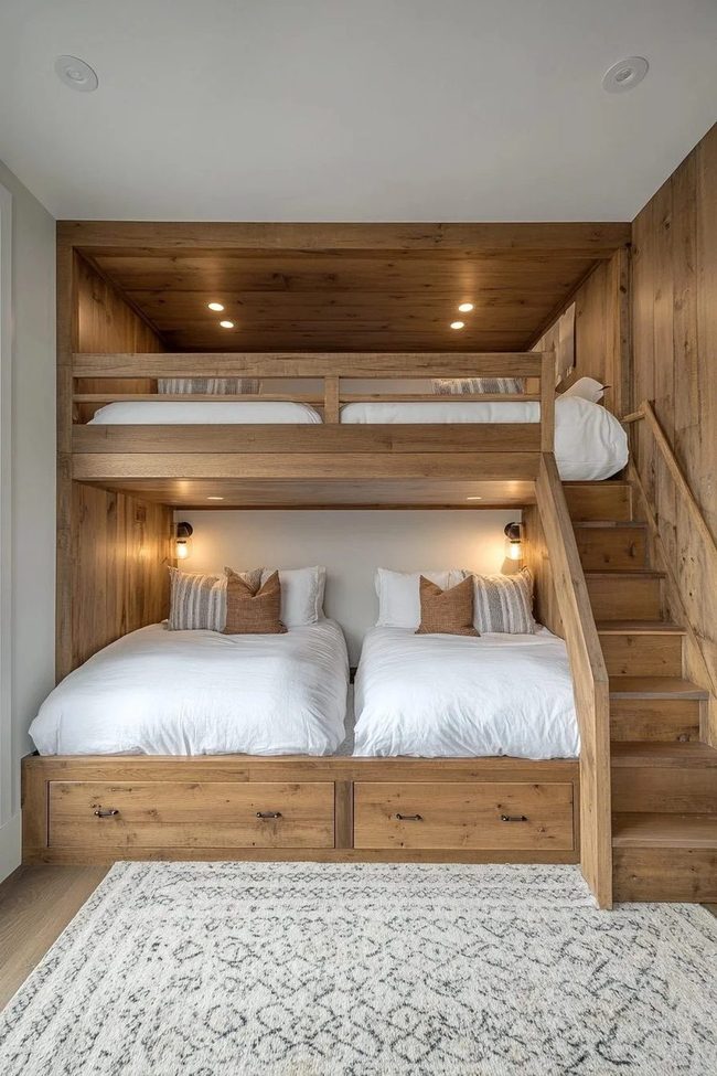 Wood Bunk Beds, White Contrast
