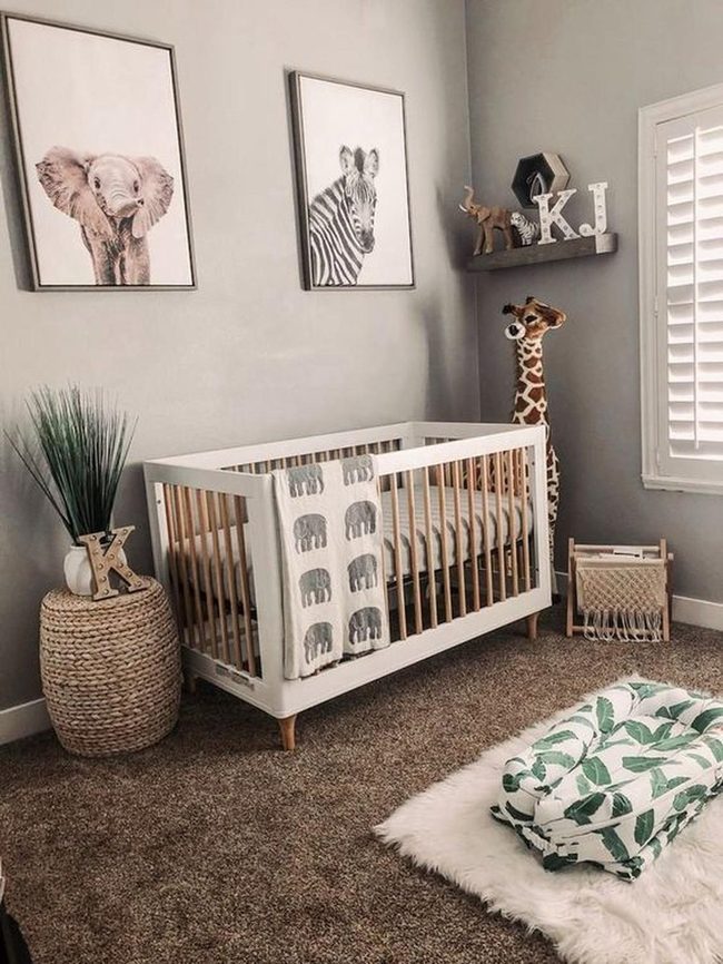 Elephant-Patterned Nursery With Wooden Accents