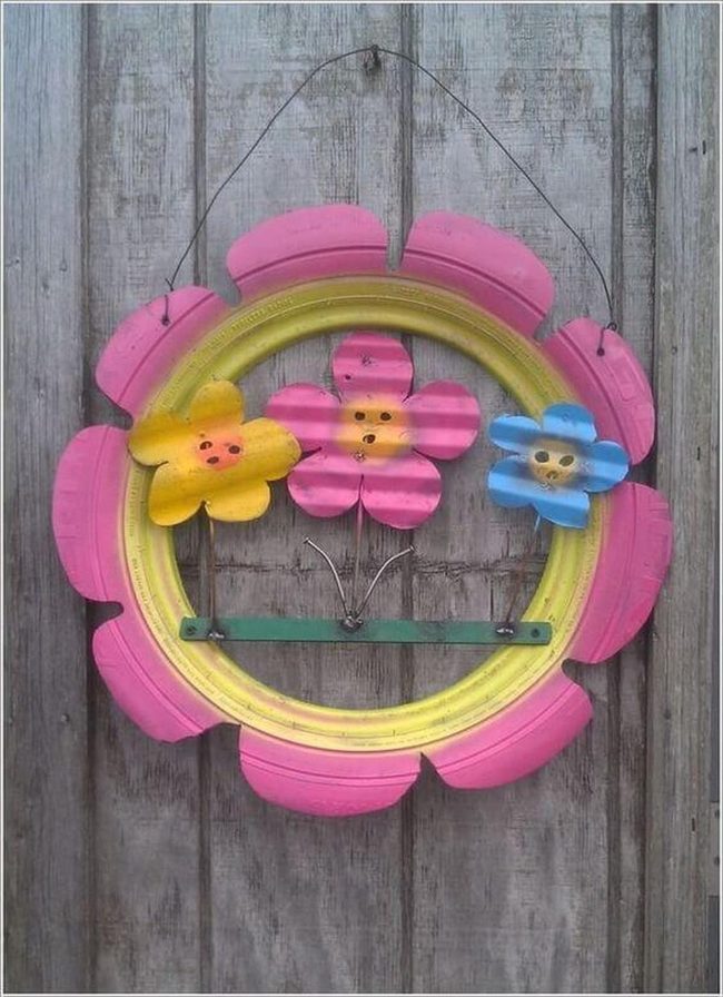 Colorful Tire Flowers Fence