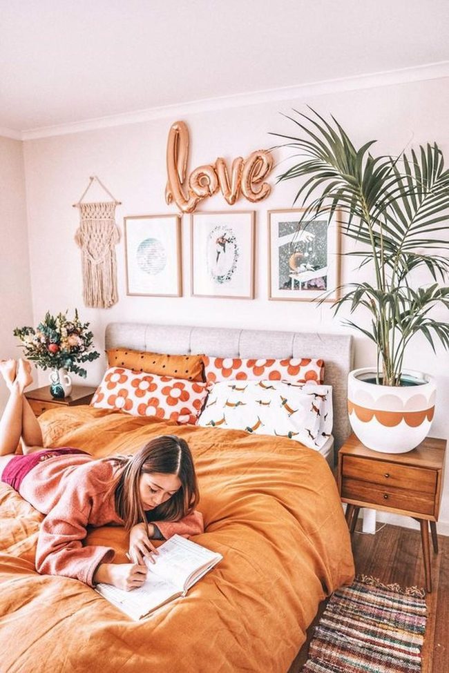 Orange Bedding With Natural Green Accents