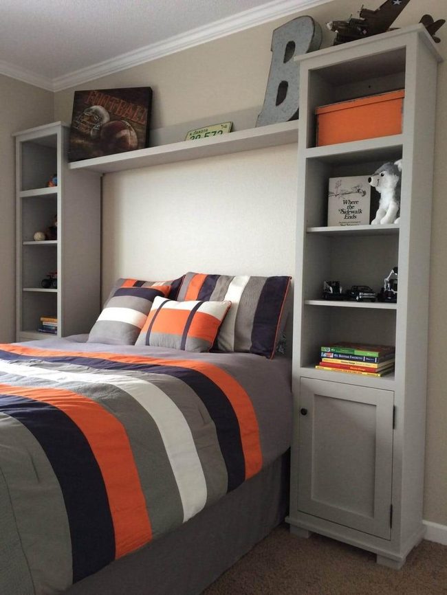 Gray, Orange, Blue Bedroom Storage