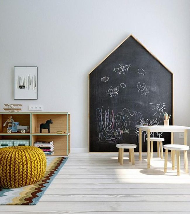 Sunlit Playroom With Chalk Wall Drawings