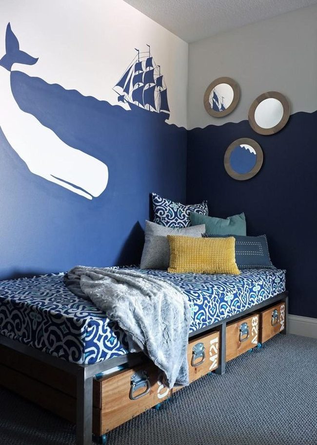 White Whale Dark Blue Bedroom