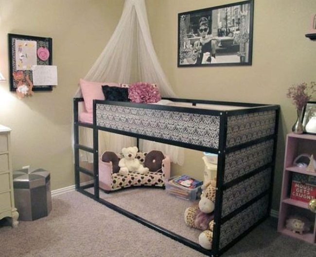Black And White Loft With Pink Canopy