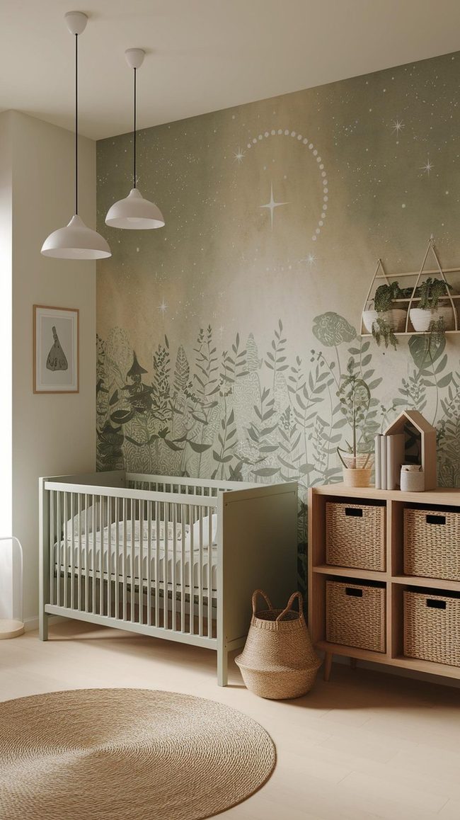 Geometric Forest Walls In Neutral Tones