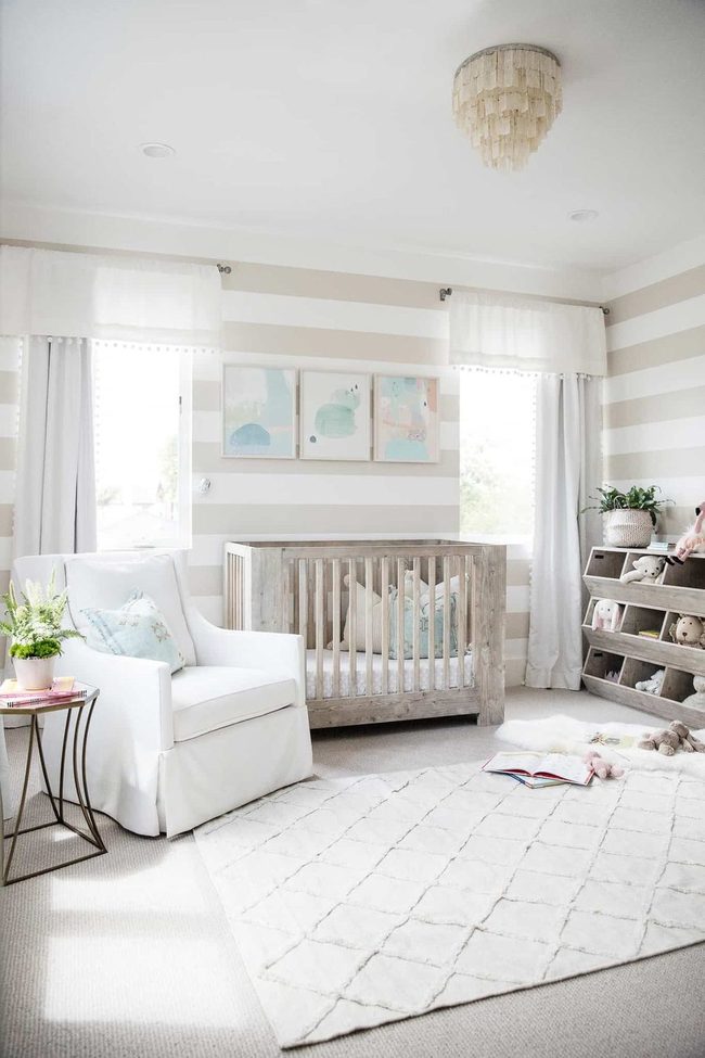 Neutral Shelves Blend Striped Walls