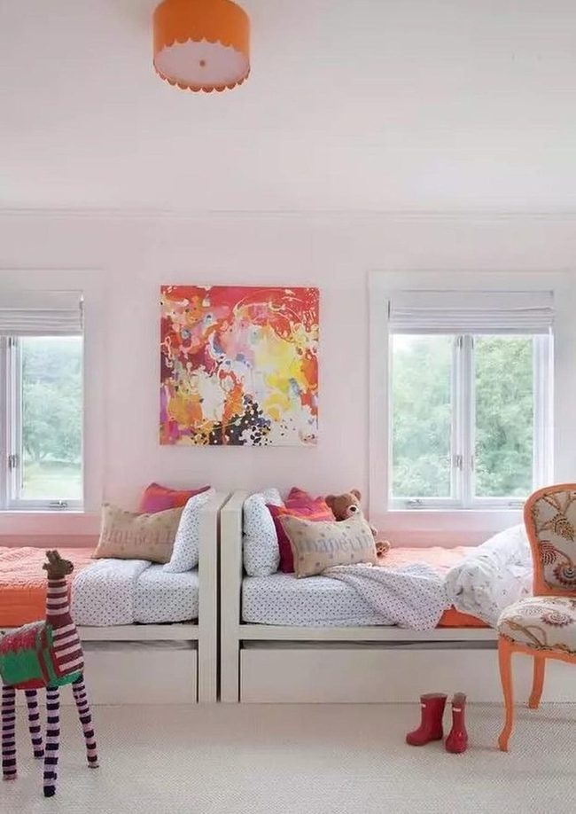 Orange Bedding Brightens White Room