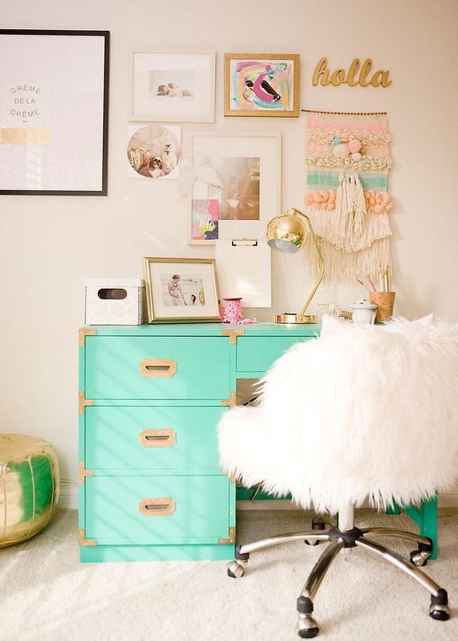 Gold Accents Meet Retro Desk