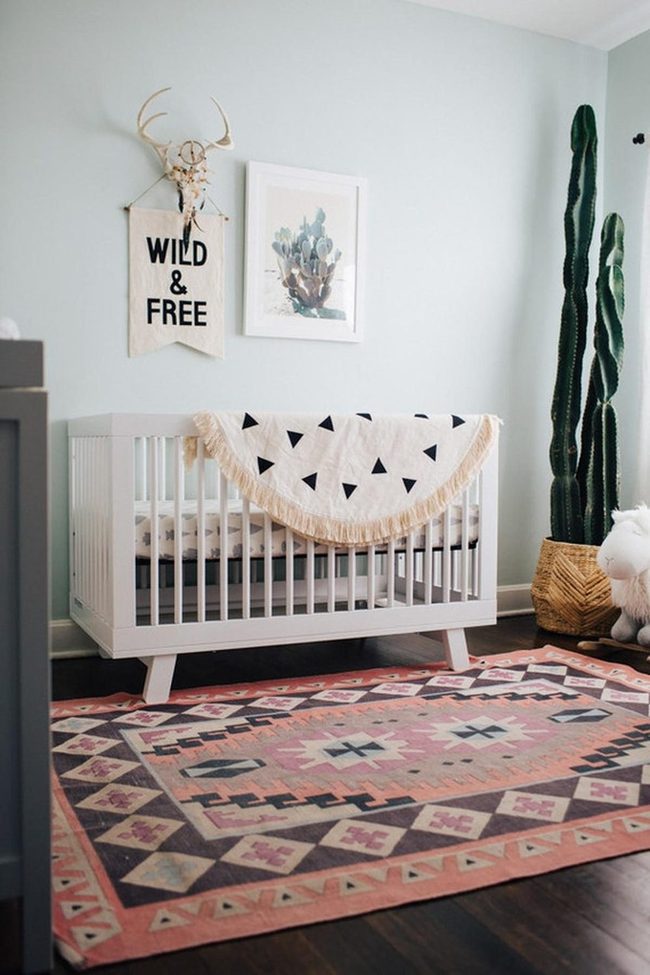 White Crib, Blue Walls, Natural Warmth
