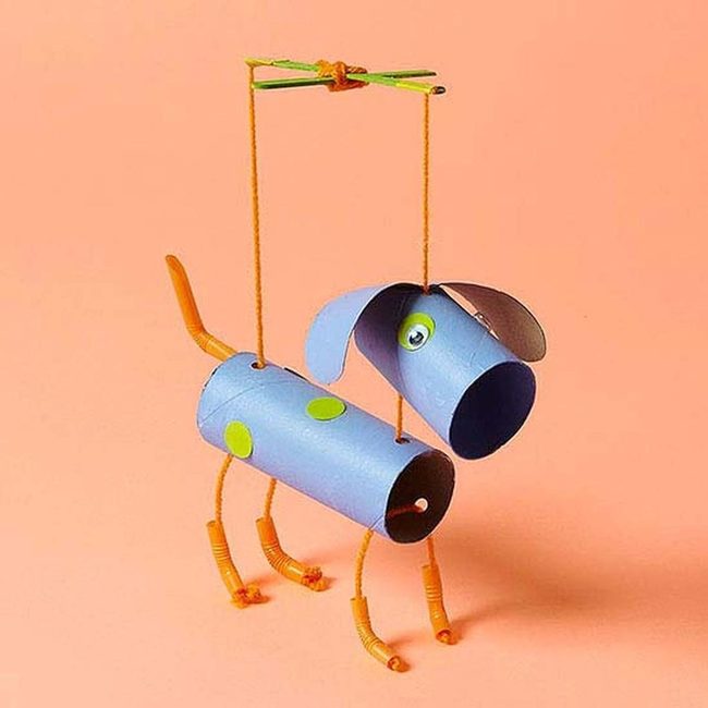 Painted Tube Puppy Marionette