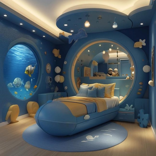 Underwater Bedroom with Coral Walls