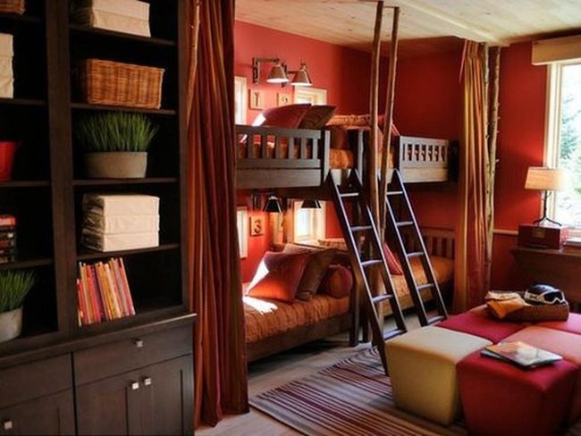 Red Walls, Dark Wood Bunks