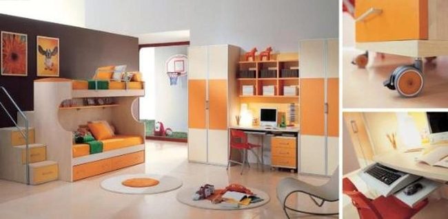 Orange Bunk Bed Kids Paradise