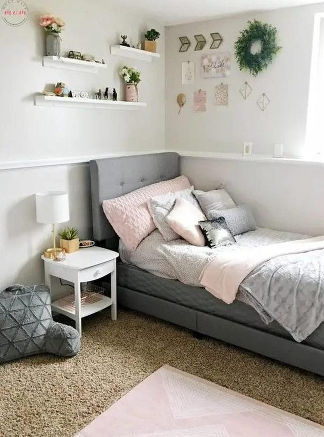 Gray Pink Cushioned Bedroom