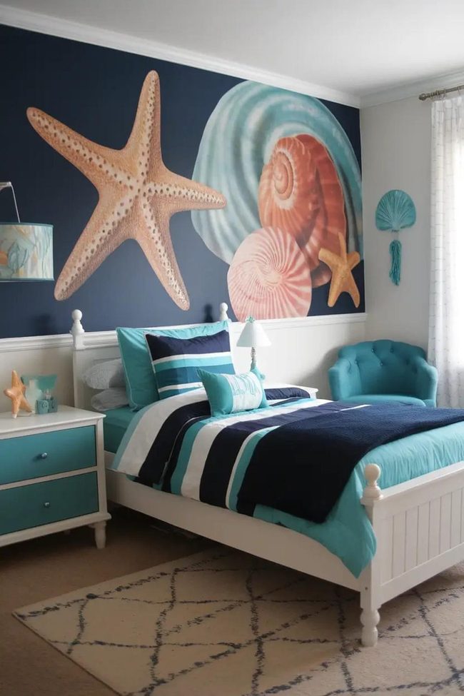 Teal Stripes Sandy Shells