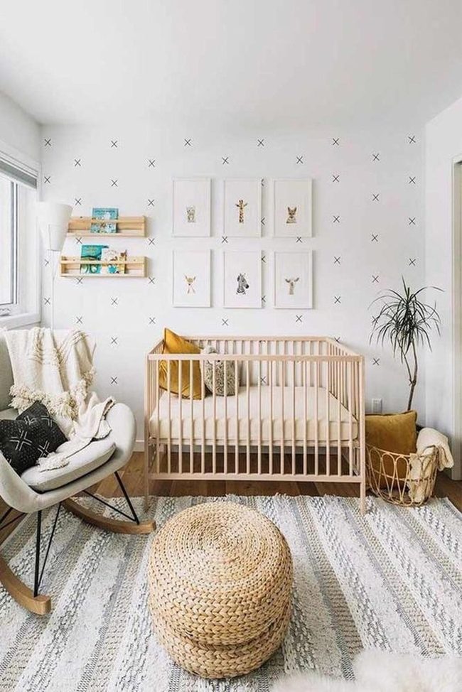 Wood Crib With Mustard Accents