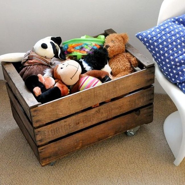 Colorful Toys In Wooden Crates