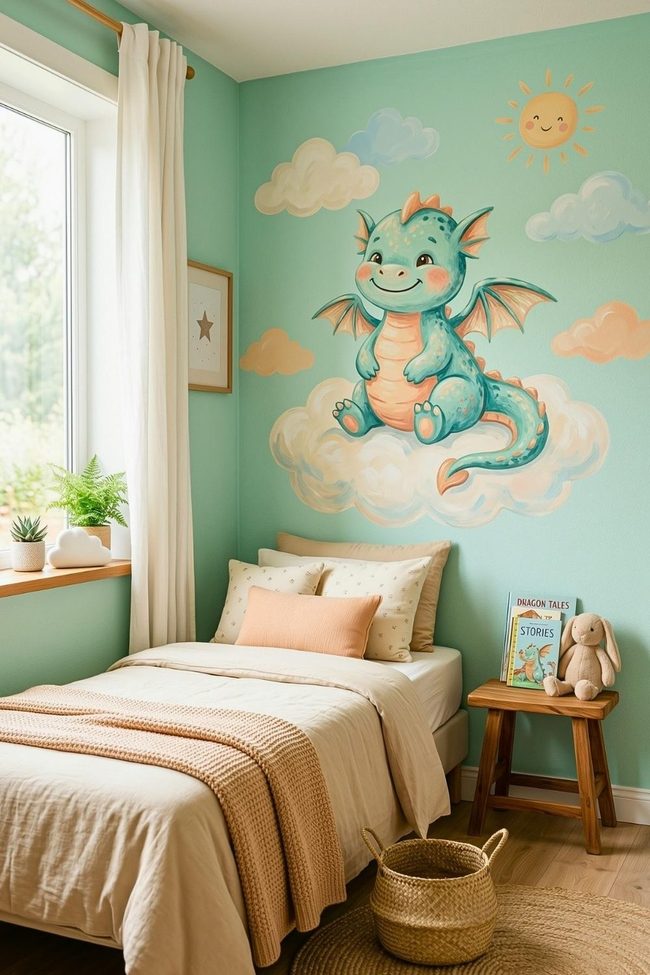 Teal Dragon Cloud Nursery Wall