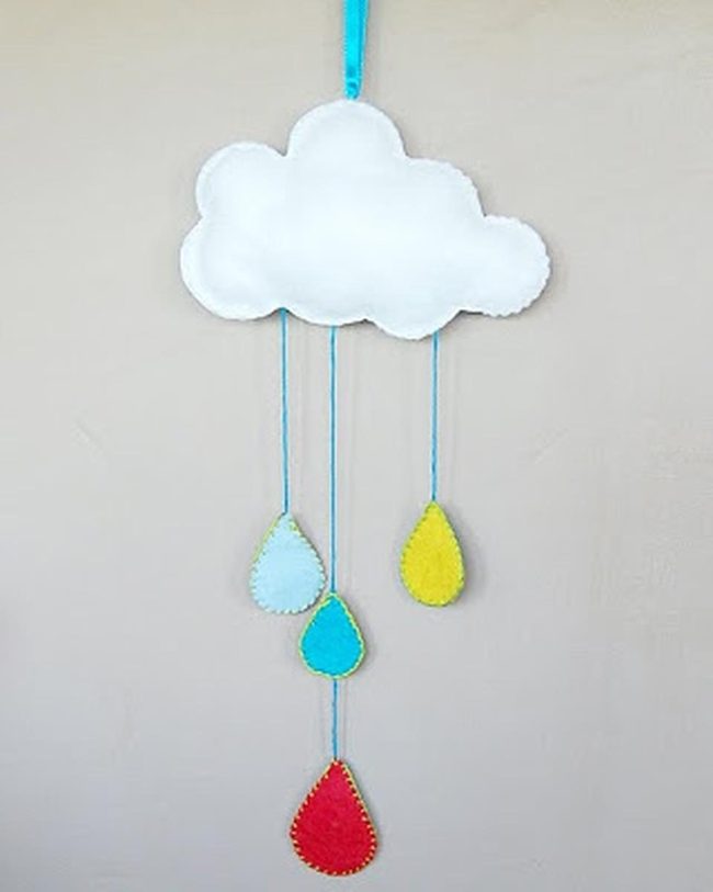 Fabric Clouds With Colorful Raindrops