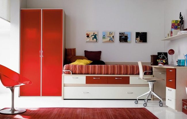 Scarlet Stripes Statement Bed