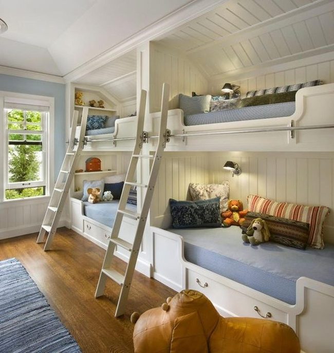 White Wooden Bunk Beds Blue
